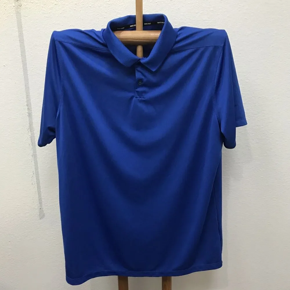 NIKE GOLF POLO SHIRT XL BLUE Logo DRI-FIT PERFORMANCE Button Collar Stretch